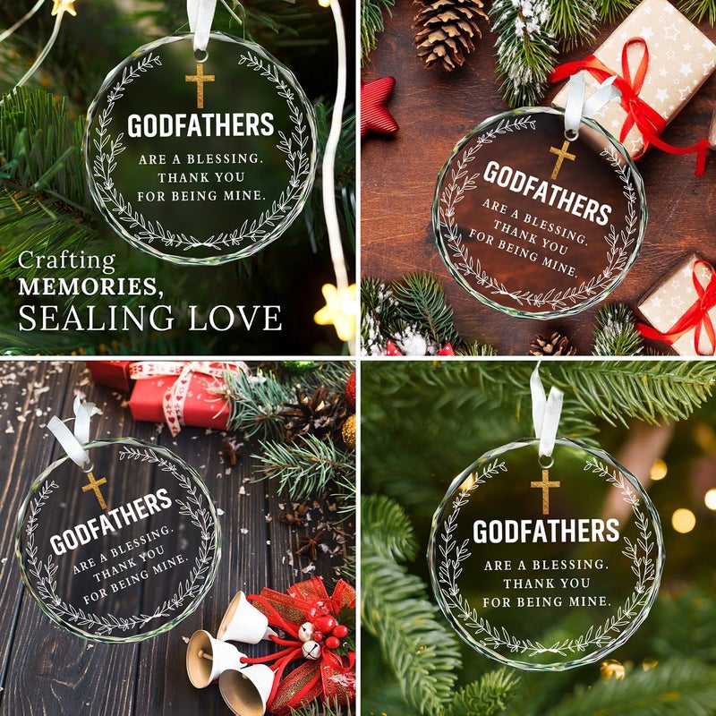 HEXMOZ Godfathers Gifts - Godfather Ornament 2025 - Godfather are Blessing, Thank You for Being Mine Present - God Fathers Gift Ideas, Gifts for Godparents, Baptism Gift - Glass Ornament for Christmas - Image 4
